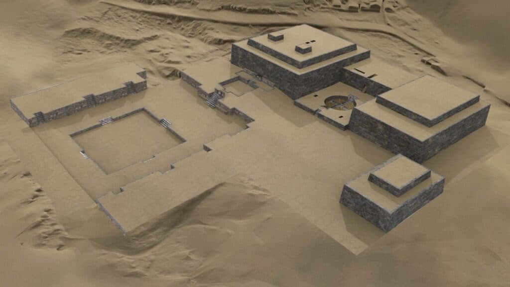 A rendering of the Chavin de Huantar in modern-day Peru at its height.